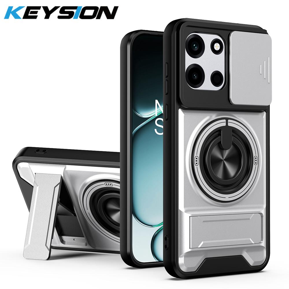 

KEYSION Magnetic Phone Case for OnePlus Nord 6 1+Nord6 Slide Camera Protection Upright Kickstand 360° Ring Shockproof Back Cover for OnePlus Nord 6 срібний