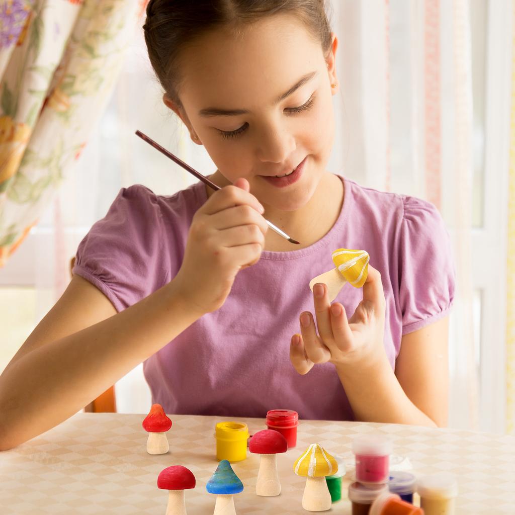 30Pcs Unfinished Wooden Mushroom Natural Mini Wood Mushroom Set DIY Art Craft Projects Unpainted Wood Mushroom Graffiti Toys