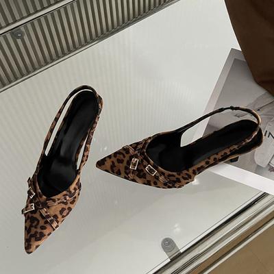 Liyke Sexy Leopard Print Pointed Toe Stiletto Sandal Female Narrow Band Buckle Strap Women Slingback High Heels Mules Shoe Pumps