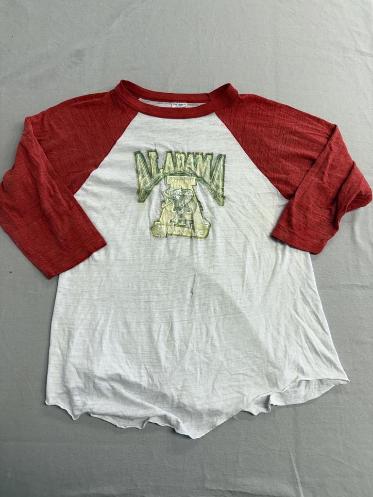 Faded 70s Alabama Crimson Tide Raglan Tattered Logo Raglan M