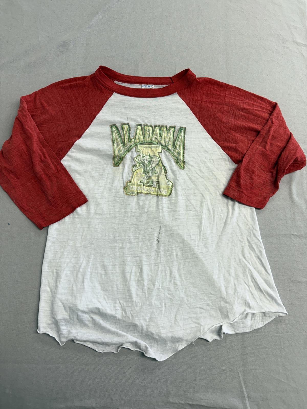 Faded 70s Alabama Crimson Tide Raglan Tattered Logo Raglan M S
