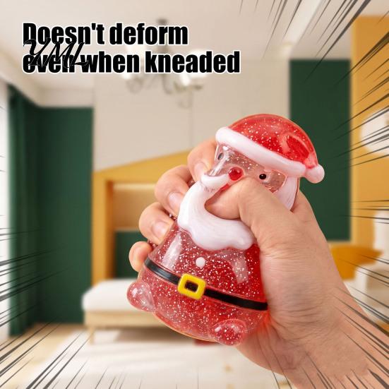 Glitter Santa Sensory Toys Claus Squeeze Toy, Slow Rising Maltose Stress Relief Fidget with Fun Holiday Play Glitter, Soft TPR Christmas Party