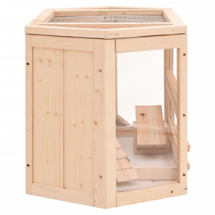 Cage à hamster - Bois massif de sapin - 80x40x43 cm - Intérieur - Montage facile - Beige