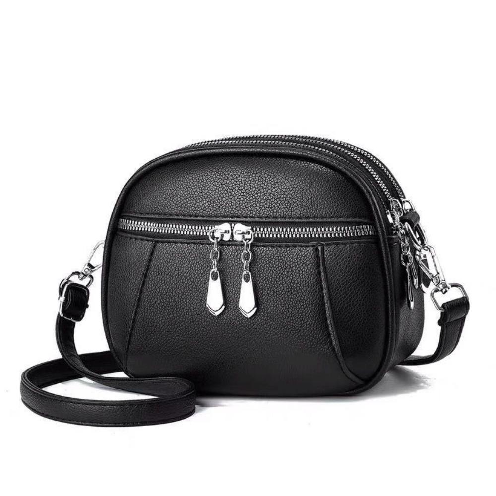 2026 New Summer Small Single Shoulder Messenger Bag Women's Three-Layer Round Luxury Simple Messenger Bag Cowhide Zero Wallet