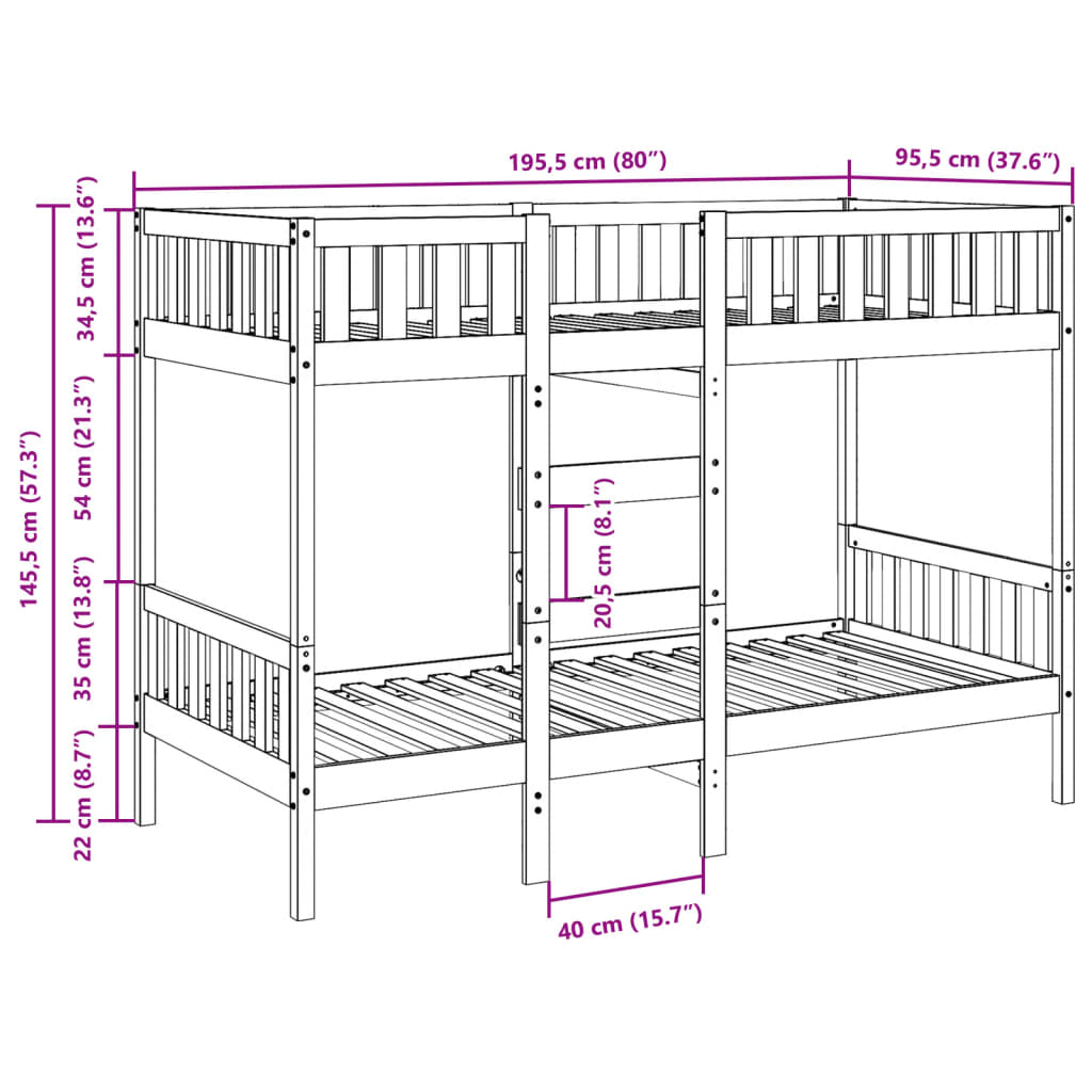 Bunk Bed White 90 x 190 cm Solid Pine Wood
