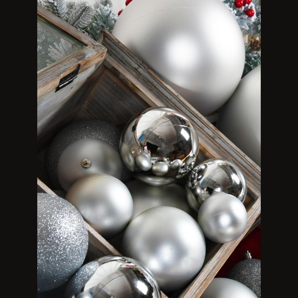 Silver Glitter Christmas Hanging Ornaments: Shiny Plastic Balls 6-30CM for Festive Decorations