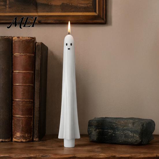 Décorations d'Halloween à piles Fantôme Bougies Coniques Sans Flamme, Lumière de Bougie Vacillante avec Veilleuses de Forme Unique Télécommande, Cire Véritable 3D