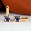 Red Zircon Square Stone Earrings Multicolor Crystal Hoop Earrings Antique Gold Color Engagement Earrings For Women Bride Jewelry