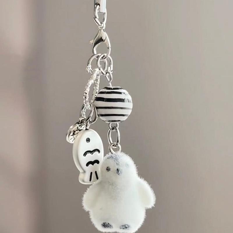Flocked Sea Otter Phone Chain Furry Penguin Bear Keychain Cartoon Animal Doll Charm Pendant Earphone Case Lanyard Bag Decor