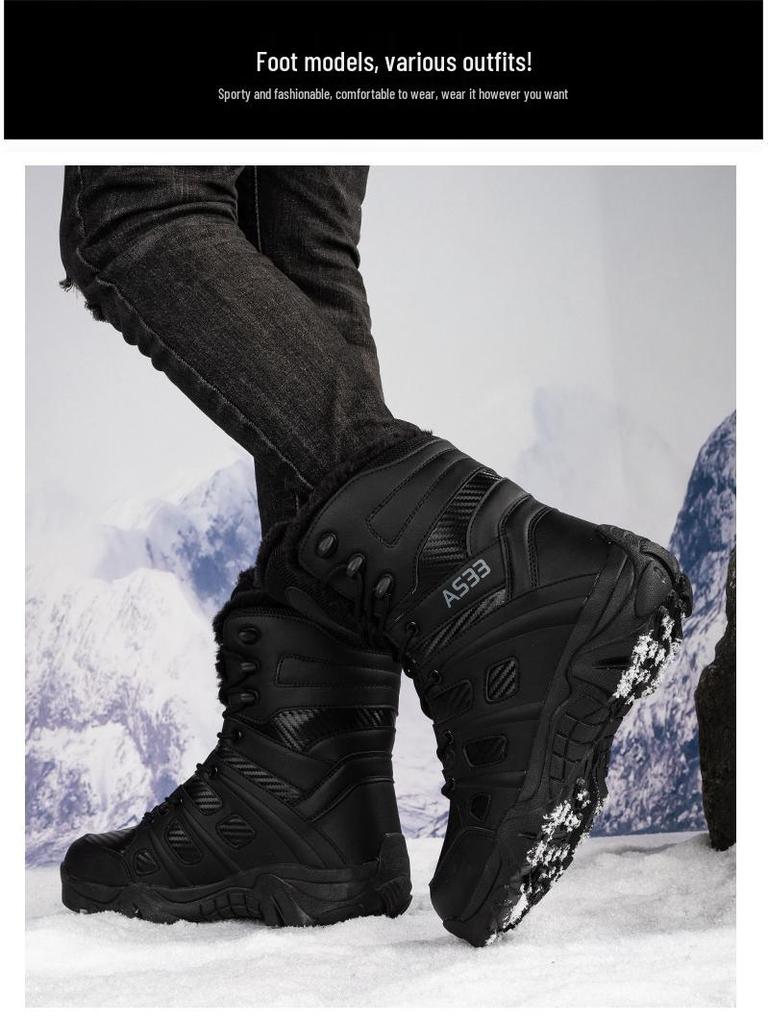Men's Fleece-Lined Mid-Calf Snow Boots – Thick Sole for Winter Hiking