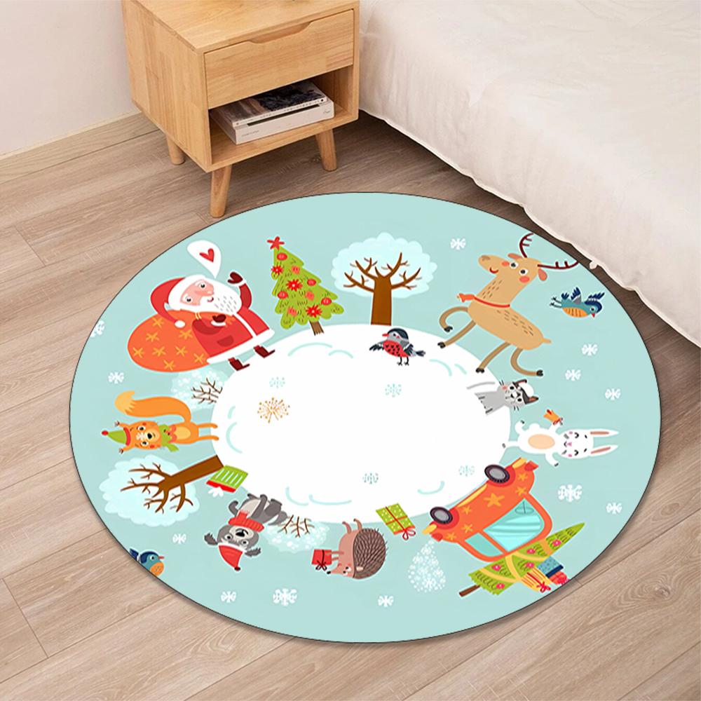 Christmas Printed Round Rug Carpet Chair Rug Area Rug Entryway Doormats,for Office Chair Living Room Bedroom Kitchen Room.