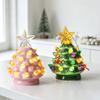 Cozy Christmas Party Supplies Tree Ornament, Glowing Retro Resin Tabletop Decor with Star Mini Decorations Topper, Vintage Xmas Trees Night Light for