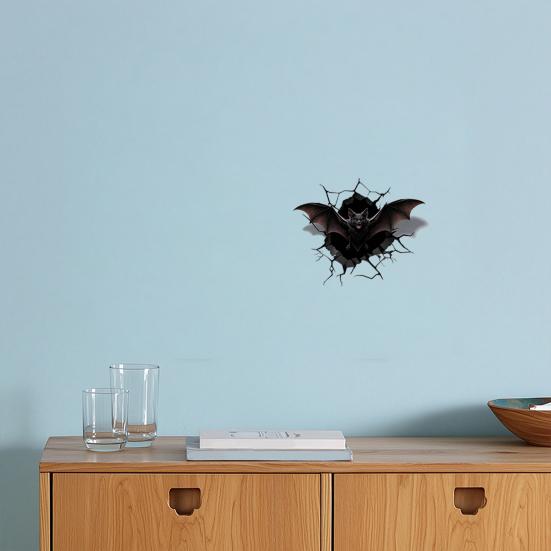 Yousheng Halloween Bat Wall Stickers, 3D Wall Crack Decals, No Residue Easy Removal Wall Art for Indoor Outdoor Halloween