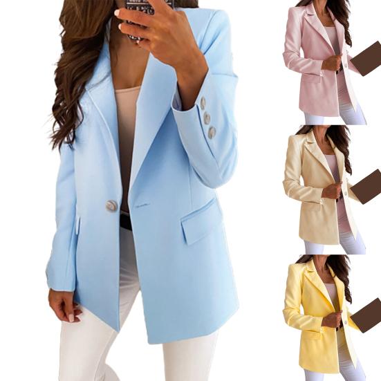 Bürodame Blazer Einfarbig Ein Knopf Herbst Winter Umlegekragen Lang