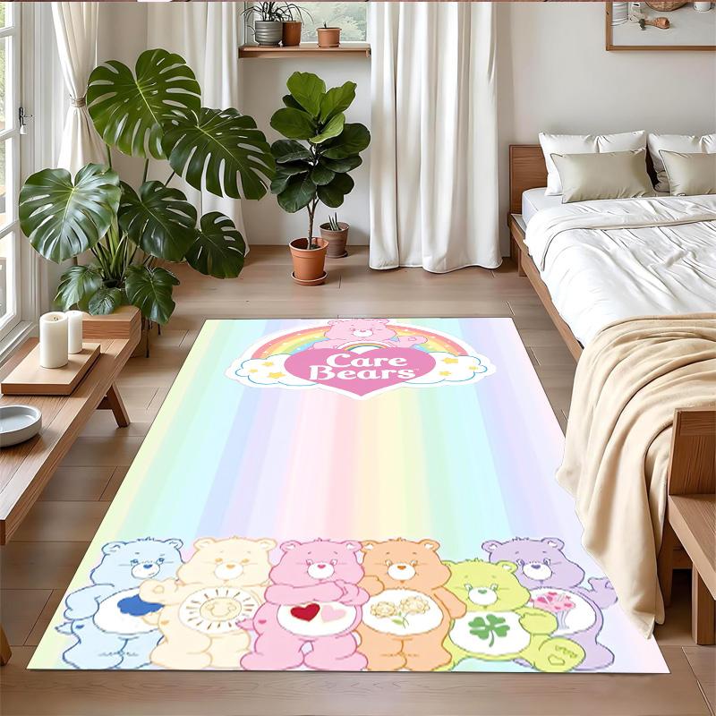 Anti‑Slip Crystal Velvet Floor Rug, Care Bears Design Carpet for Indoor Living Bedroom Home Decoration
