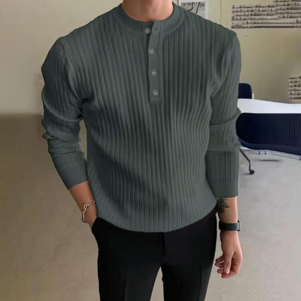 Men's Half-High Collar Button-Down Knit Pullover Sweater for Autumn/Winter