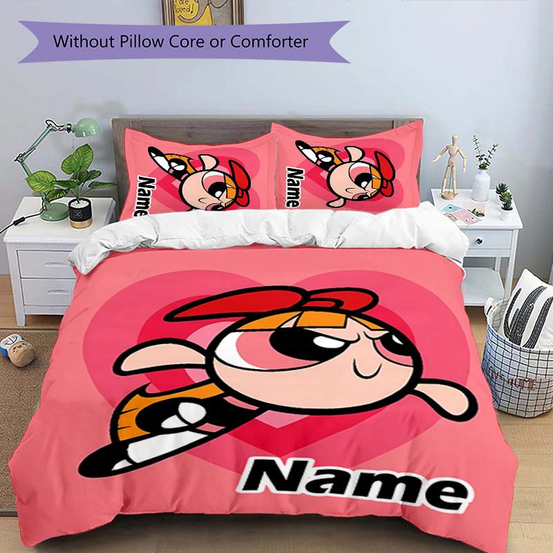 3pcs The Powerpuff Girls4 Cover Set - Personalized Name, HD Printed Bedding with 1 Cover and 2 Pillowcases - Perfect for Home Decor, Easy Care