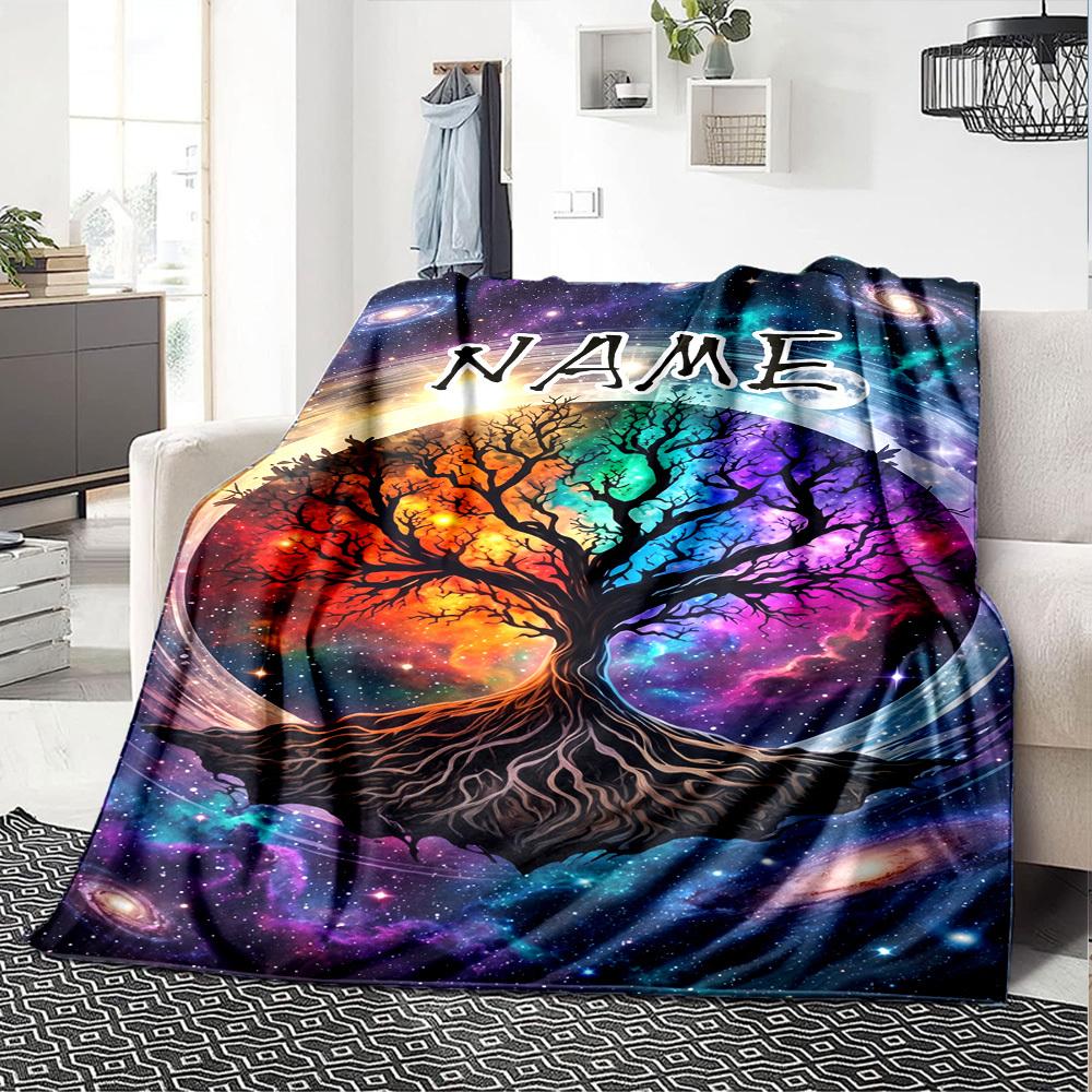 Cosmic Tree Of Life Home Customize Your Name Blankets Soft Cozy Lightweight Allseason Multiuse Throw Perfect For Couch Office Bed Living Room Picnic