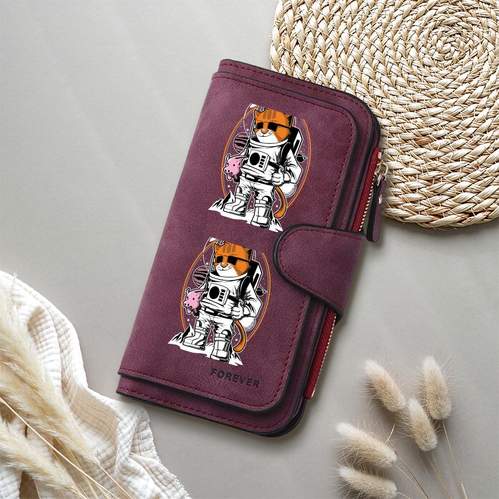 Cute Astronaut Cat Pattern Wallet Casual Fashion Long Purse Portable Card Holder Gift