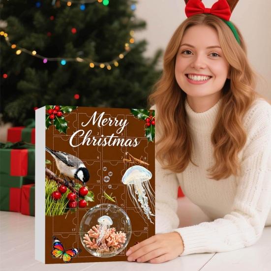 Advent Calendar 2025 24-Day Christmas Countdown Calendar with 24 Animal Ornaments Rustic 2D Acrylic Animal Hanging Decoration for Home Party Decor