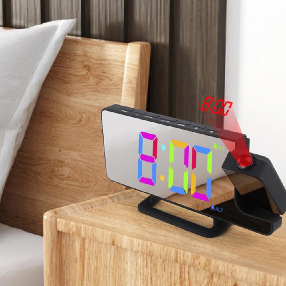 Projection Alarm Clock Digital Mirror Clocks with 180 degrees Rotatable Projector RGB Color Digital LED Display 6 Display Brightness Dual Alarm