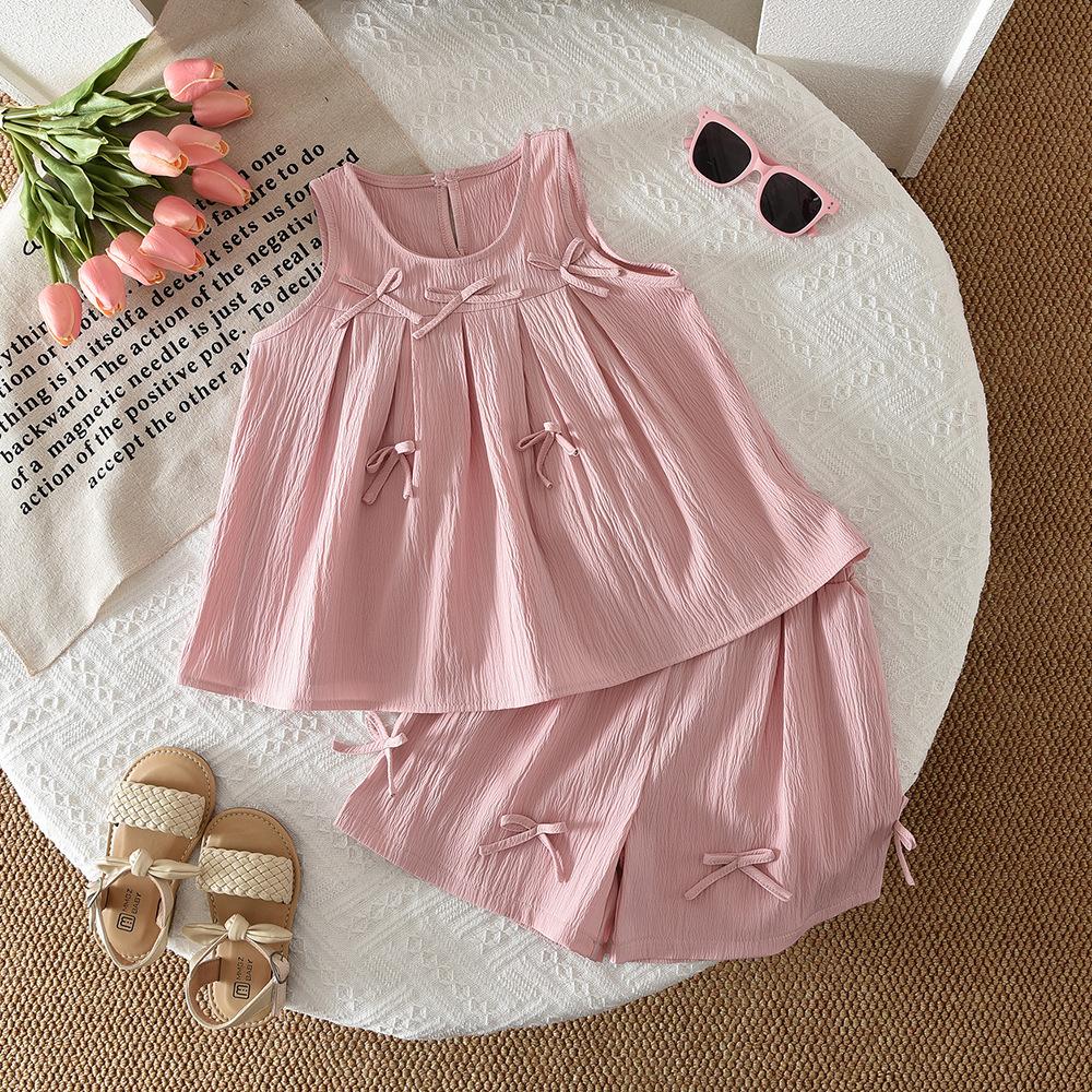 Girls Summer Fashion Sleeveless Vest And Shorts Set Stylish Kids Casual Two Piece Outfit For Little Girl