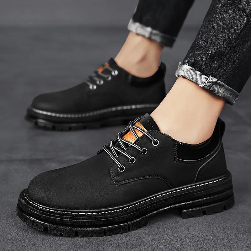 Fashionable Trendy Low-cut Boots for Men Casual Outdoor Workwear Shoes Lace-up Design in Yellow