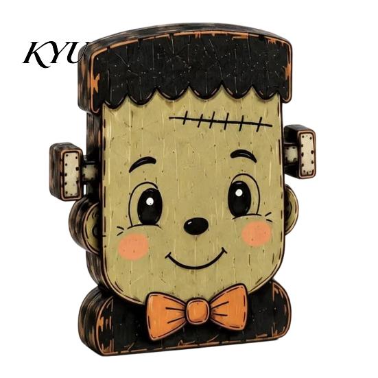 Cute Cartoon Tabletop Figures Vintage Halloween Double-Layer Wooden Decor, Spooky Character Wood Charming Retro Crafts Signs, Farmhouse Tiered