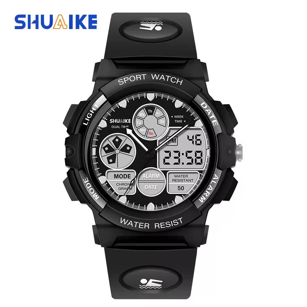 Shuaike 936 Kinder Bewegungs 5Atm Wasserdicht Analog Digital Sportuhr Rund Kunststoff Modeuhr