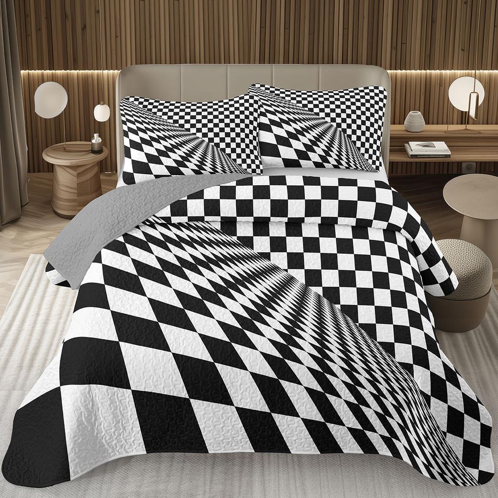 Grid Bedspread Black And White Checkered Bedding Set,Farmhouse Buffalo Plaid Coverlet Geometric Gingham Checkerboard Bed Cover