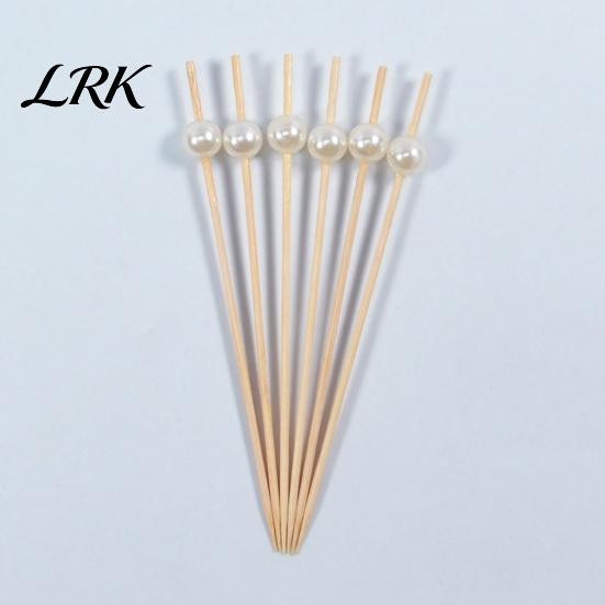 Food-safe Disposable Picks 100PCS Fruit Tags, Pearl Decor Bamboo Sticks, Sharp Tip Tags Luxury Style Skewers, for Cocktails Dessert Cakes Afternoon
