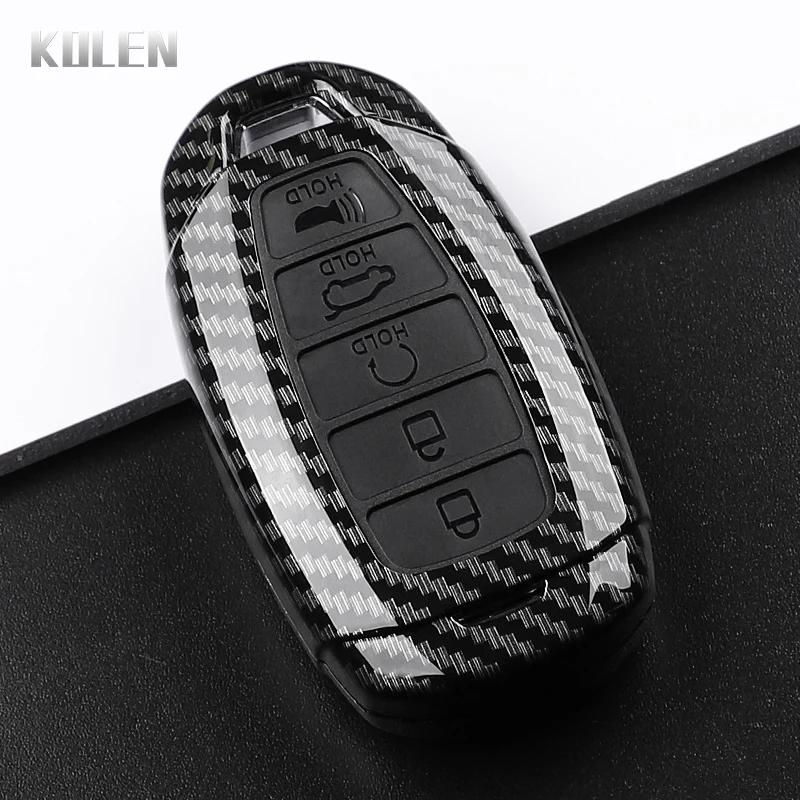 ABS Carbon Fiber Style Car Key Case Cover For Hyundai i30 ix25 Elantra KONA Solaris Azera Grandeur TM Accent Santa Fe Keychain