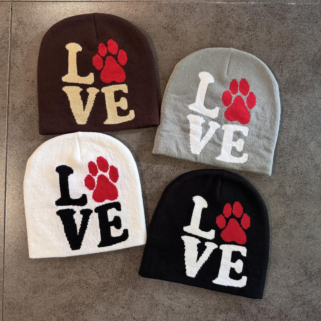 Letter Dog Paw Pattern Neutral Casual Warm Knitted Hat For Fall And Winter