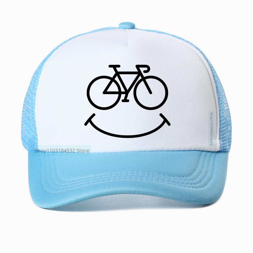 Bike Smile Print Graphic Baseball Cap Summer Casual Unisex Breathable Sun Hat Fashion Mesh Adjustable Snapback