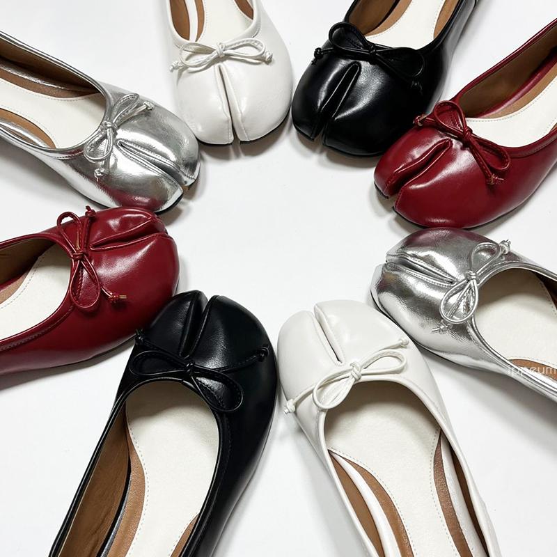 Módní IPPEUM Boty s rozdělenými prsty Tabi Baleríny Ženy Černá kůže Mary Janes Nadměrná velikost 44 Baleríny s motýlkovou mašlí Zapatos mujer