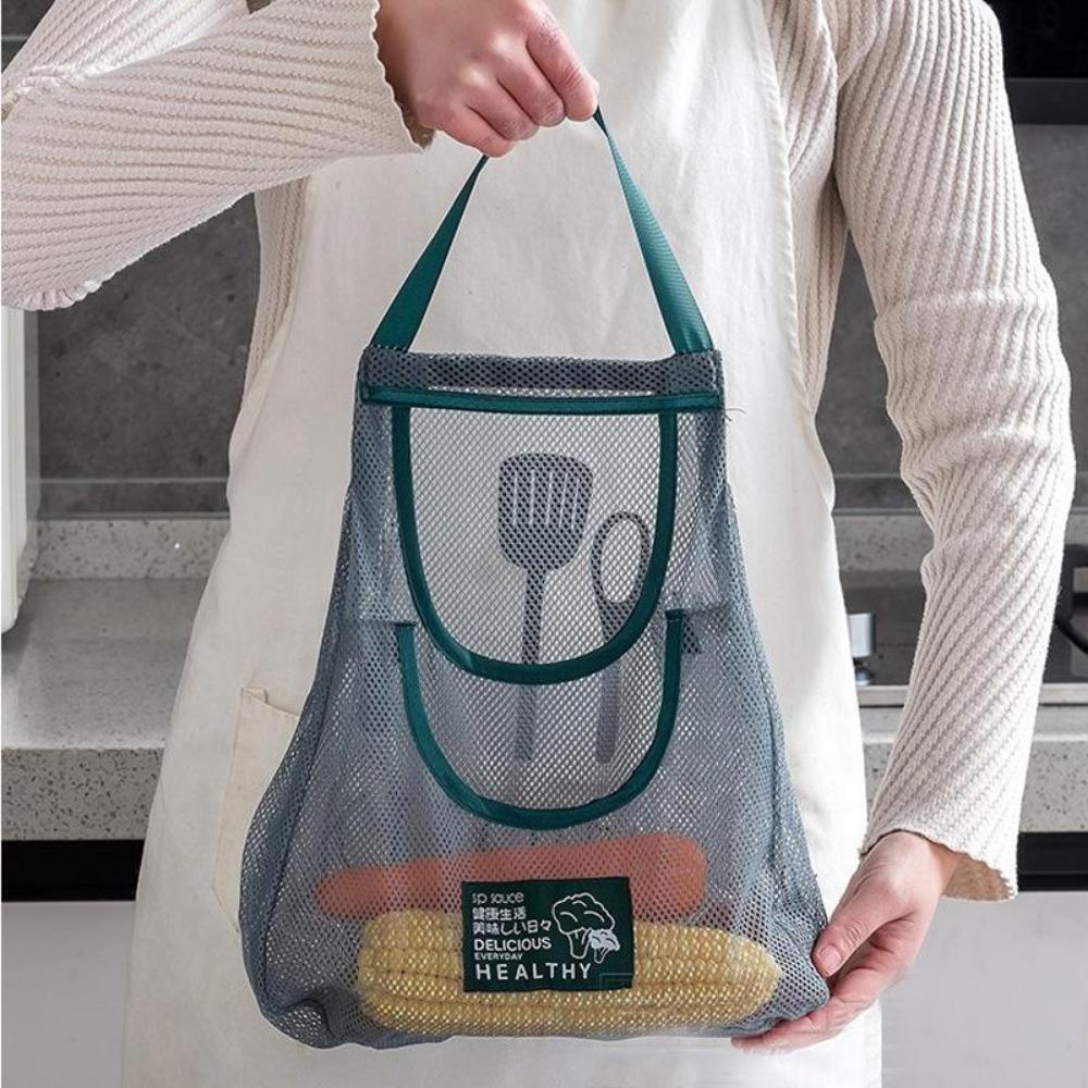 Portable PVC Mesh Storage Bag Reusable Fruit and Vegetable Storage Bag Kitchen Accessories Washable Handbag