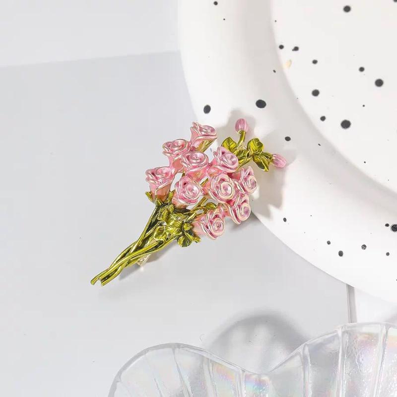 Creative Give You A Bouquet Of Rose Brooches Beautiful Bouquet Pink Enamel Pins Party Office Brooch Pins Gifts For Women Girls