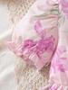 Summer Girls' Floral Puff Sleeve Dress with Round Neck and Waist-Cinching Design