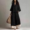 Autumn Women V-Neck Seven Sleeve Fashion Set French Elegant Casual Loose Holiday Wide Leg Pants Outfit Streetwear