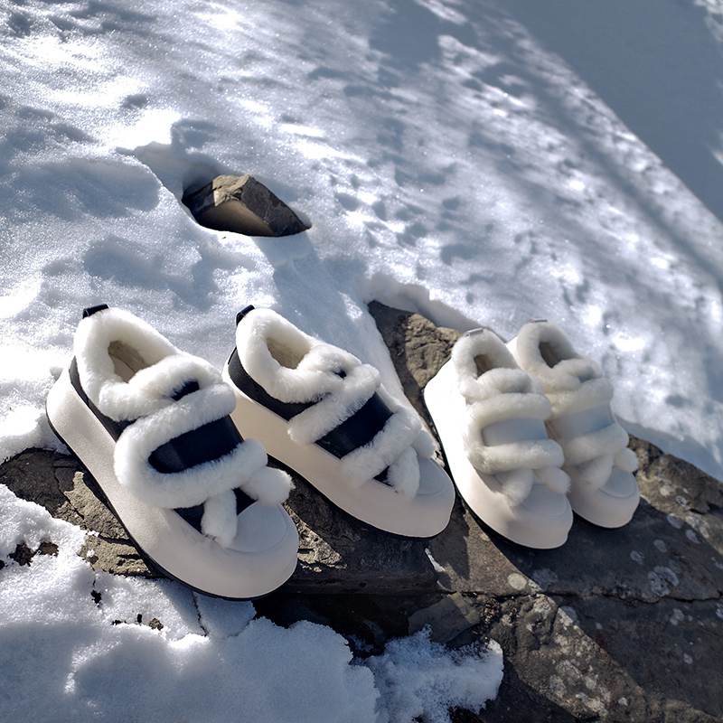 Cow Split Leather Keep Warm Winter White Sneakers Platform Women Artificial Wool Casual Shoes
