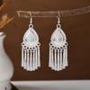 Ethnic Miao Silver Tassel Earrings - Retro Long Dangle Scenic Studs for Women