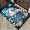 Unicorn and Roses Rug for Elegant Interiors - Magical Horse Design Carpet with Floral Accents for Living Room or Bedroom Decor