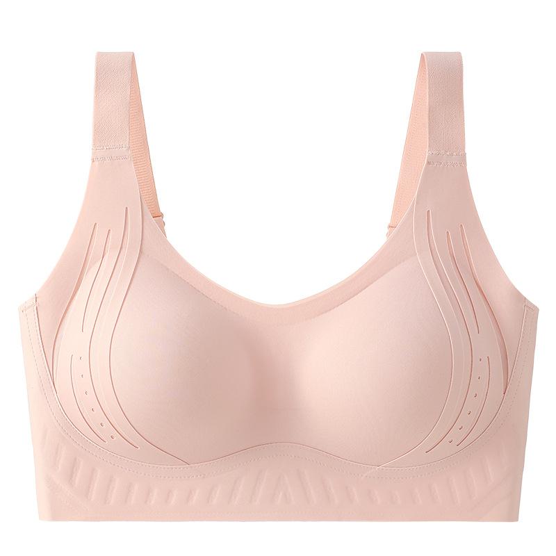 Traceless comfortable underwear women's big breasts show small gathering and upper support anti-sagging skin-friendly no steel ring elastic fixed bra