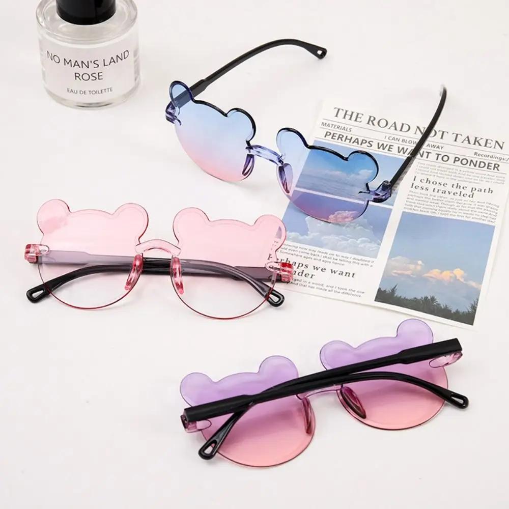 Latest Kids Sunglasses Cartoon Bear Sun Eyeglasses for Boys Girls Children Rimless Design Sun Eyeglasses UV400 Eyeglasses Anti-Glare Sunglasses