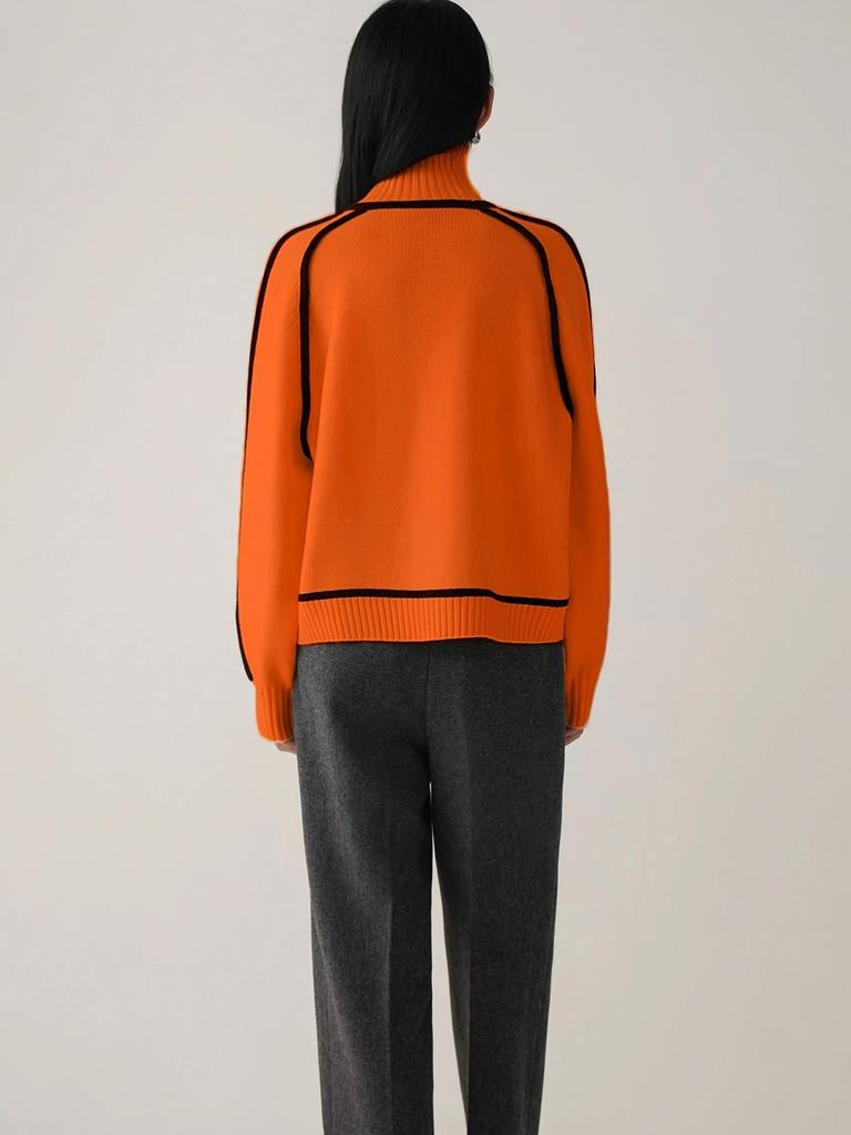 Women's Foreign Fashion Sweater, High Neck Crew Neck Top, Ribbed Knit Pullover for Women