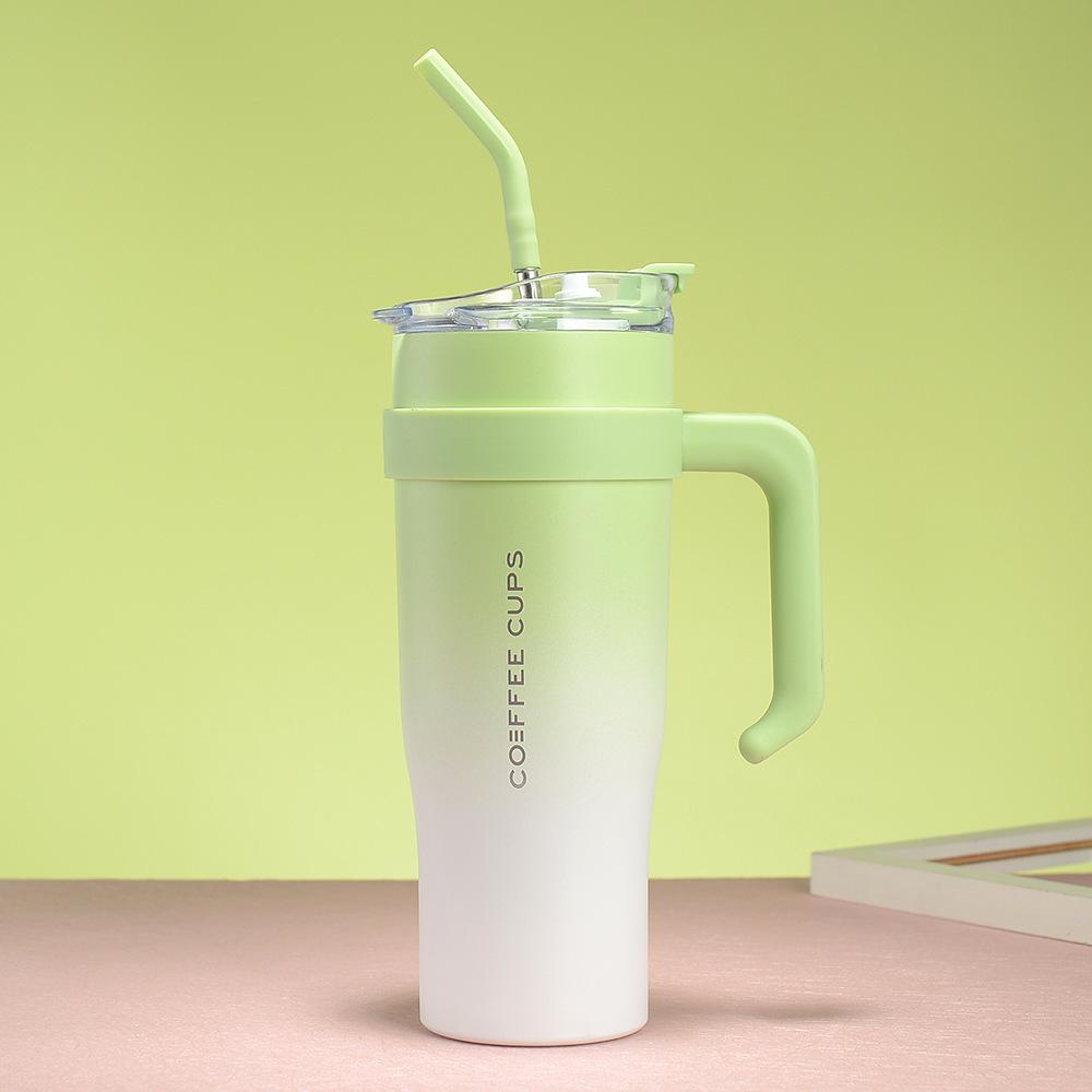 40oz Gradient Handle Insulated Cup with Jumbo Straw - High Aesthetic Car Ice Cooler for Women