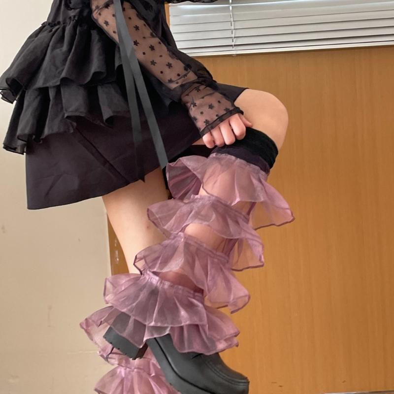 Women Girl Summer Sweet Cool Pile Sock Solid Color Lacy Hem Knee Length Stocking Women Girl OOTDs Wearing for Daily