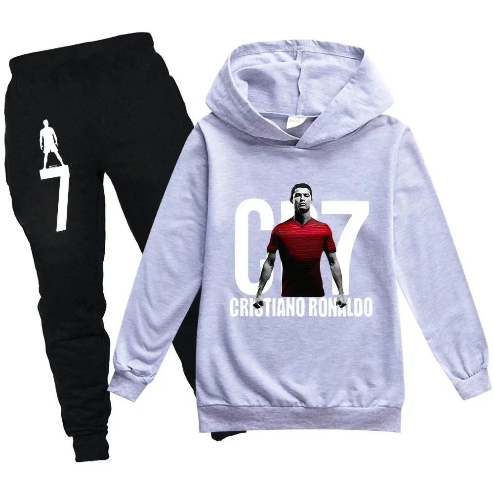 3-12 Years Spring Autumn Football CR7 Print Hoodie+Pants Suit Boy Sweatshirt 2PCS Sets Boys Pants Suits Children's Clothing.