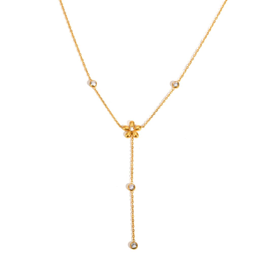 Accessories Stainless Steel Flower Y-Shaped Necklace, Exquisite Versatile Women'S Daily Versatile Accessories 2504