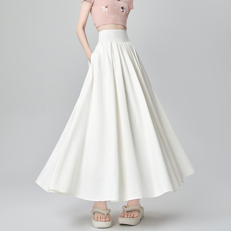 Pink Belly-closing High Waist A-line Skirt for Women In Summer First Love Pleated Umbrella Skirt Drooping Long Skirt